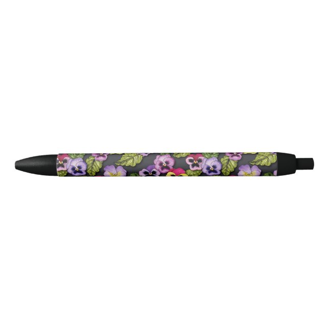 Pansies violettes et jaunes Stylo d'encre noire fl (Devant)