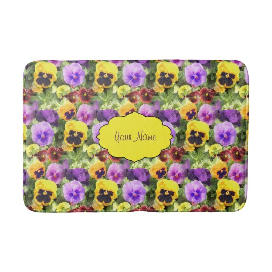 Pansies Watercolor Bath Mat