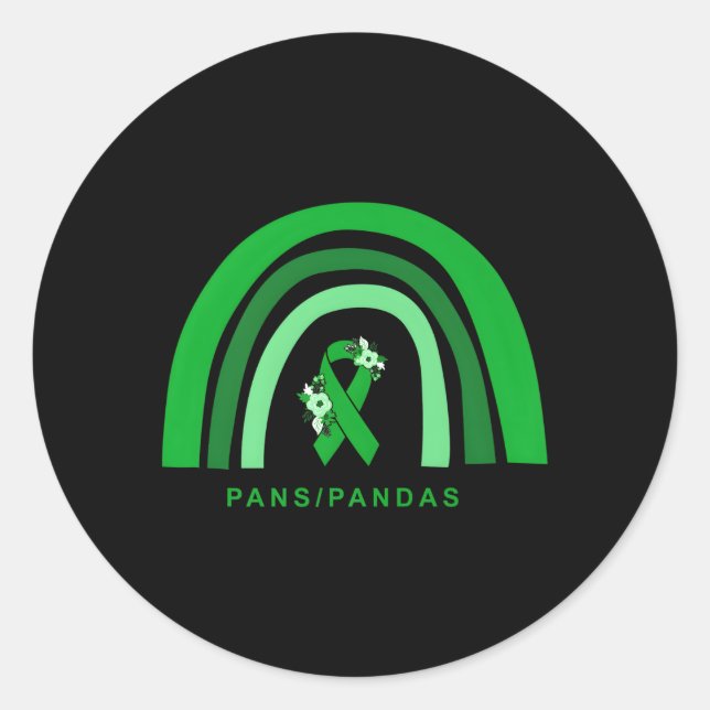 Panspandas Awareness Floral Green Ribbon Rainbow P Classic Round Sticker (Front)