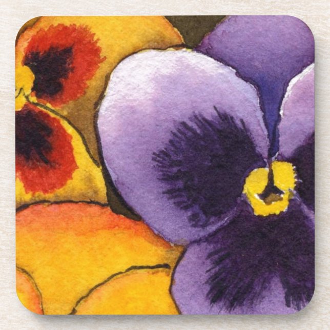 "Pansy #1" Floral Coaster Set (Front)