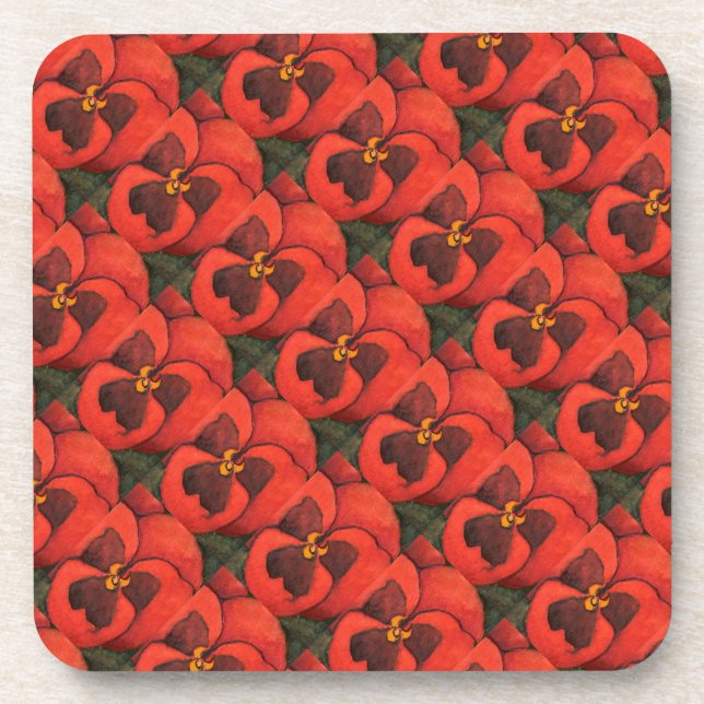 "Pansy #3 Tiled Pattern" Floral Coaster Set (Front)