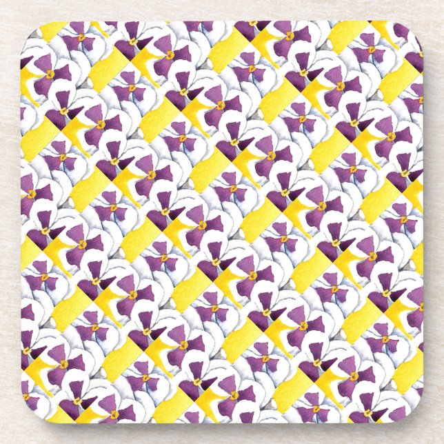 "Pansy #4 Tiled Pattern" Floral Coaster Set (Front)