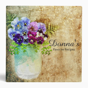 Pansy and Mason Jar Glitter Recipe Binder