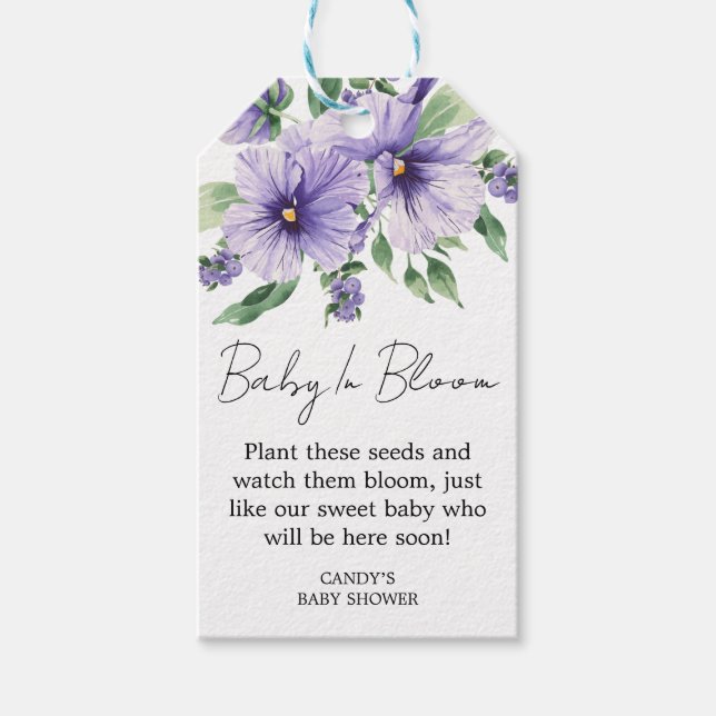 Pansy Baby Shower Seed Gift Tags (Front)