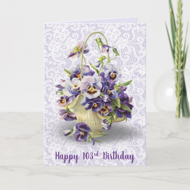 Pansy Basket for 103rd Birthday  Card (Front)