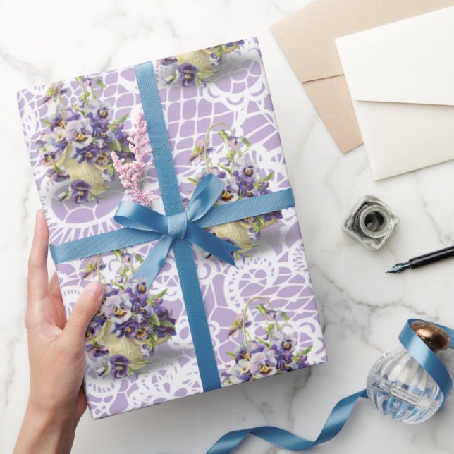 Pansy Basket On Lace Wrapping Paper (Gifting)