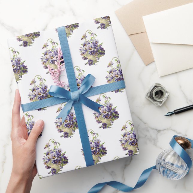 Pansy Basket on White  Wrapping Paper (Gifting)