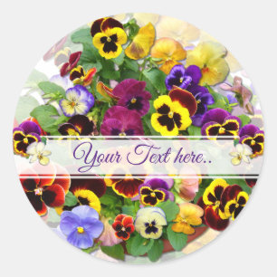 PANSY BEAUTY ADD YOUR TEXT CLASSIC ROUND STICKER
