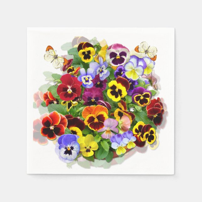 Pansy Beauty Collage with Butterflies  Napkin (Front)