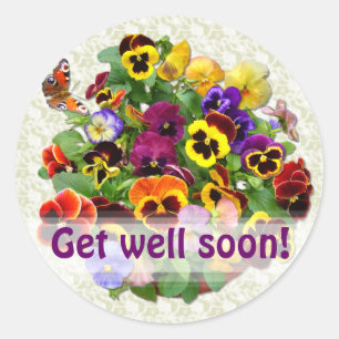 PANSY BEAUTY ~  "Get well"   Envelope Sealers Classic Round Sticker