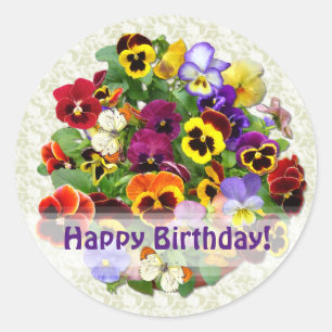 Pansy Beauty Happy Birthday Classic Round Sticker