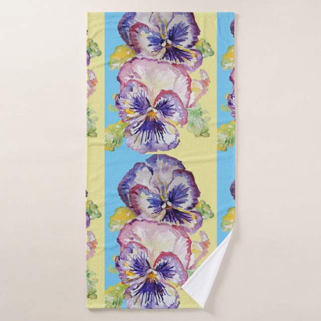 Pansy bleu violet Fleurs Floral Serviette de bain (Serviette de bain)
