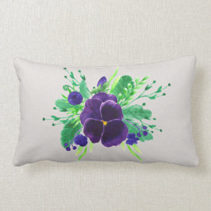 Pansy Bouquet Custom Background Colour Lumbar Pillow