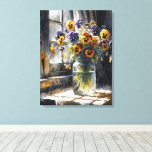Pansy Bouquet In a Window Impressionism Canvas Print