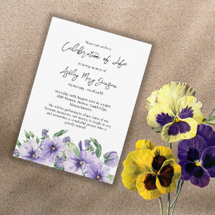 Pansy Celebration of Life Funeral Invitation