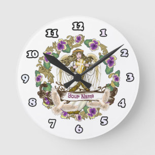 Pansy Cross Angel  Round Clock