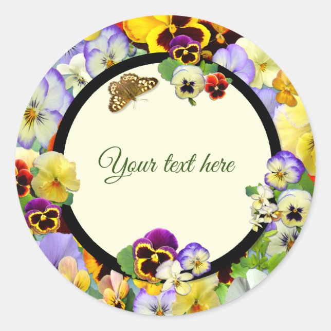 Pansy Design - add your text Classic Round Sticker (Front)