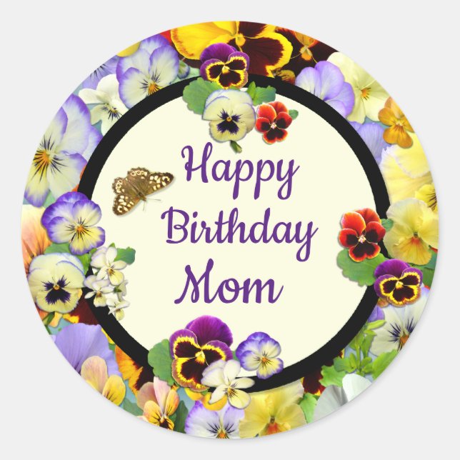 Pansy Design Birthday for Mom Classic Round Sticker (Front)