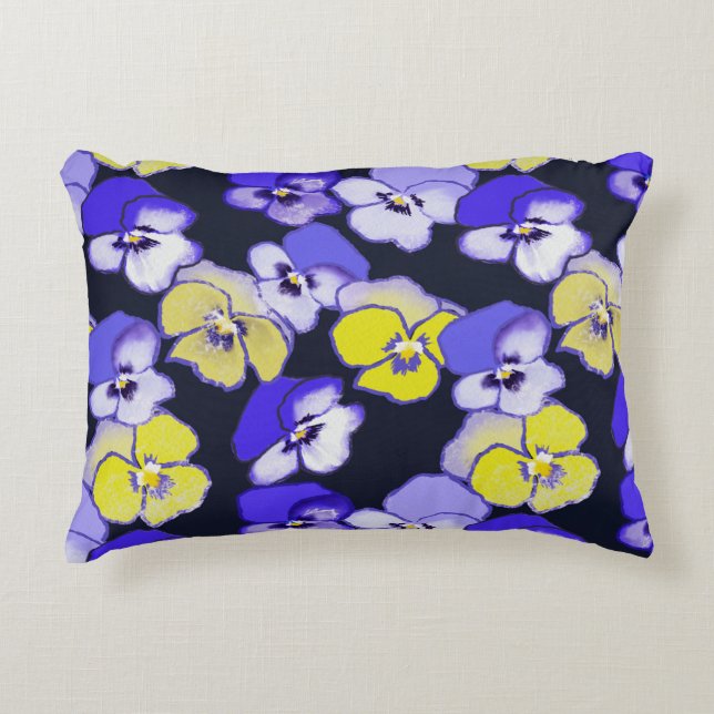 Pansy design Yellow Purple Blue Garden Flowers Accent Pillow (Front)