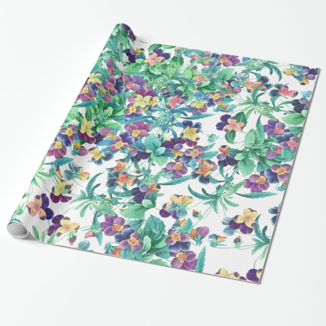 Pansy Floral Garden Flowers Wrapping Paper (Unrolled)