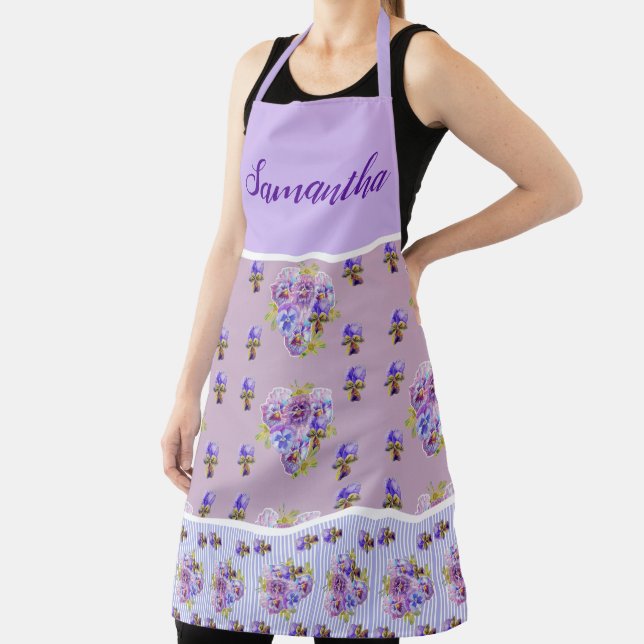 Pansy Floral Shabby Chic Lavender Purple Viola Apron (Insitu)
