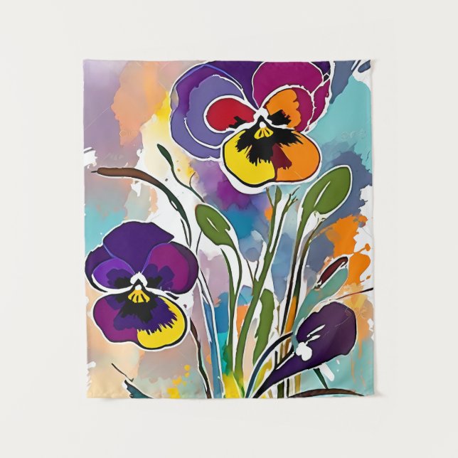 Pansy Flower Abstract Art Floral Colourful Bright Tapestry (Front)