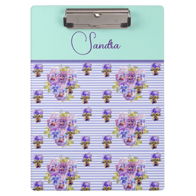 Pansy Flower Aqua floral Mom Customizable Name Clipboard (Front)