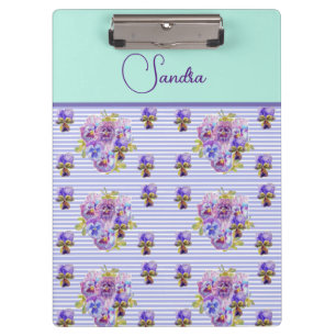 Pansy Flower Aqua floral Mum Customizable Name Clipboard