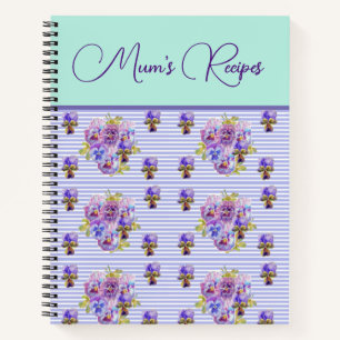 Pansy Flower Aqua floral Mum Recipe Mothers Day Notebook