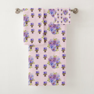 Pansy Flower Aqua Stripe art floral Girls Nom