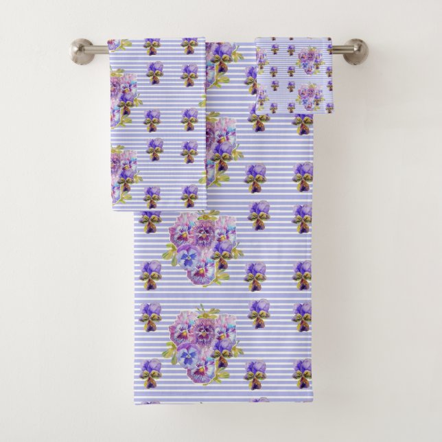 Pansy Flower Aqua Stripe art floral Girls Nom  (En situation)