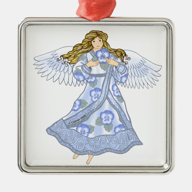Pansy flower Christian angel  Metal Ornament (Front)