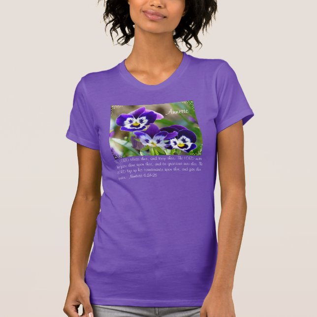 Pansy Flower & Scripture Customizable T-Shirt (Front)