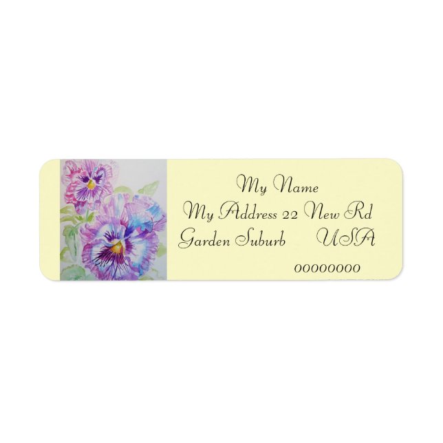 Pansy Flower Watercolour Return Address Labels (Front)