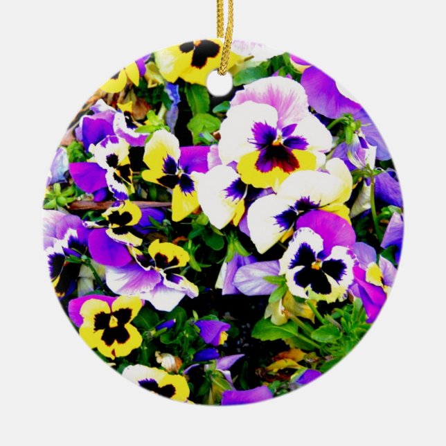 pansy flowers ceramic ornament (Front)
