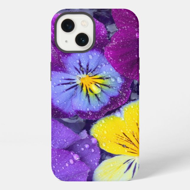 Pansy flowers floating in bird bath with dew 2 iPhone case (Back)