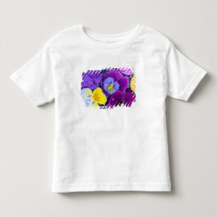 Pansy flowers floating in bird bath with dew toddler t-shirt
