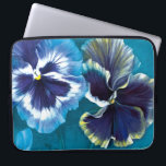 Pansy flowers floral painting aqua blue laptop sleeve<br><div class="desc">Beautiful fine art pansy floral case. A great gift idea for an 1st Anniversary or just as a work usable art.  Original painting on coloured paper in gouache and watercolor by Sarah Trett www.sarahtrett.com for www.mylittleeden.com</div>