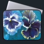Pansy flowers floral painting aqua blue laptop sleeve<br><div class="desc">Beautiful fine art pansy floral case. A great gift idea for an 1st Anniversary or just as a work usable art.  Original painting on coloured paper in gouache and watercolor by Sarah Trett www.sarahtrett.com for www.mylittleeden.com</div>