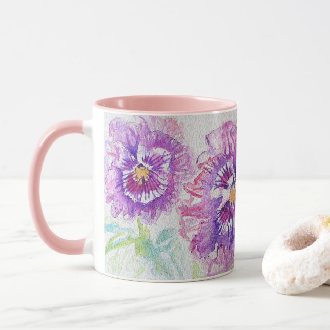 Pansy Flowers Mom Daughter Mug (With Donut)