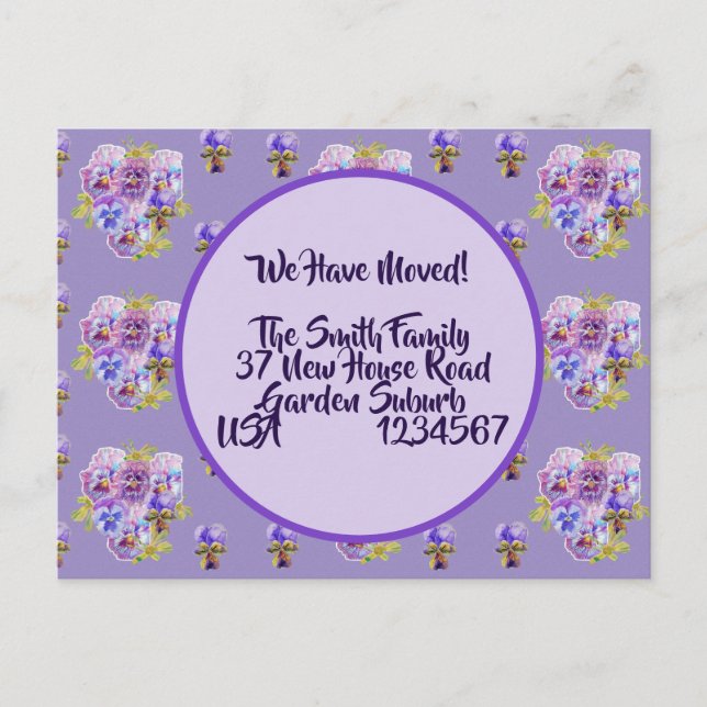 Pansy Flowers New Address Postcard, We Are Moving Postcard (Front)