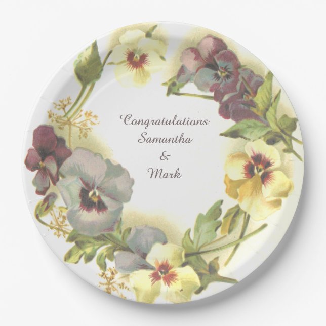 Pansy Flowers personalized Paper Plate (Front)