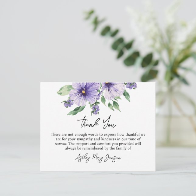 Pansy Funeral Thank You Card Bereavement (Standing Front)