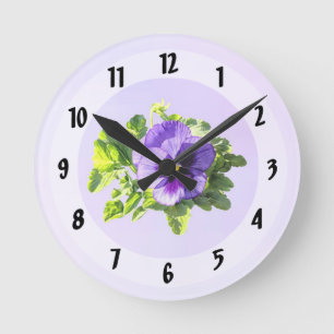 Pansy In Two Shades of Purple Round Clock