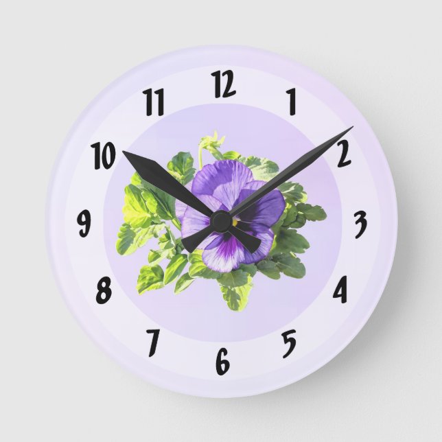 Pansy In Two Shades of Purple Round Clock (Front)