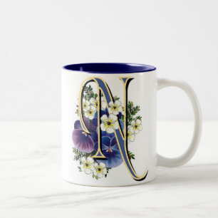 Pansy Initial - N Two-Tone Coffee Mug