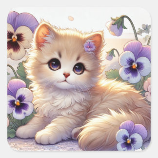 Pansy Kitten Square Sticker
