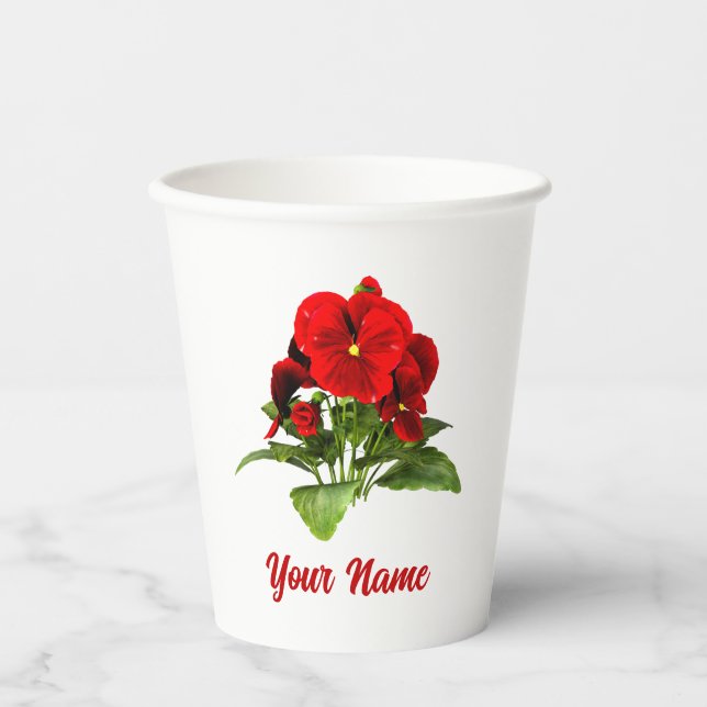Pansy Lover Floral Personalized Custom Paper Cups (Front)