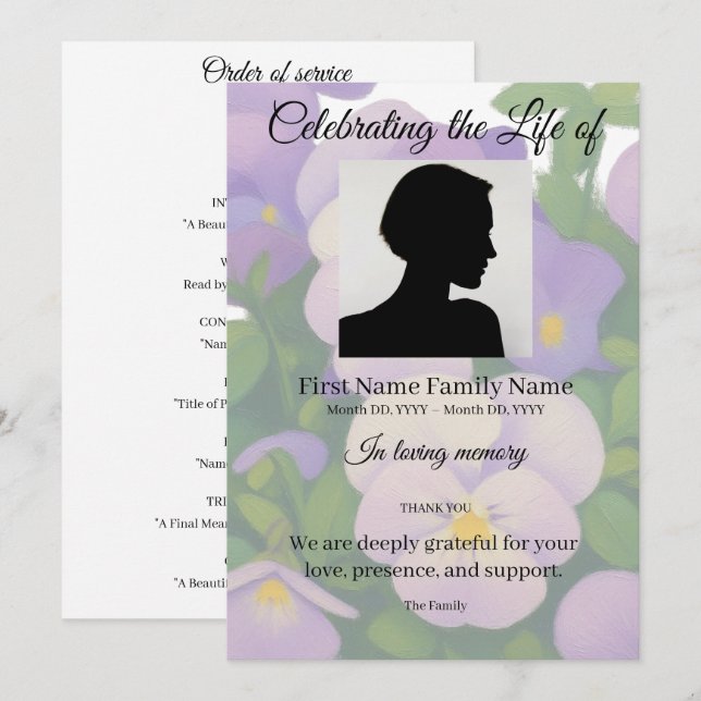 Pansy order of service invitation (Front/Back)