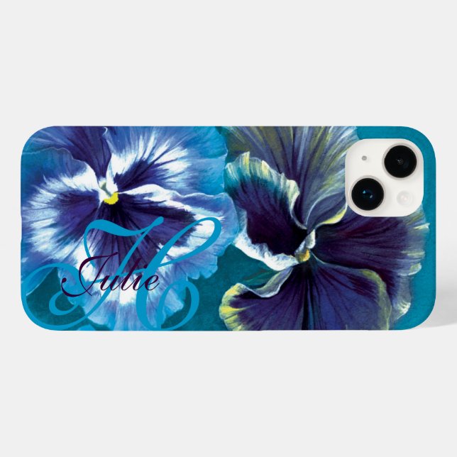 Pansy painting floral aqua blue name Case-Mate iPhone case (Back (Horizontal))
